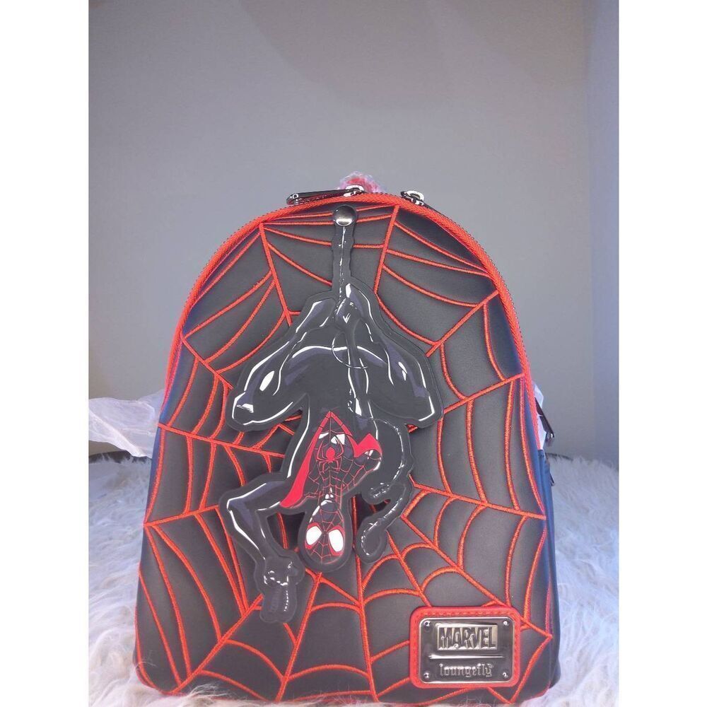 NWT Loungefly Marvel Spider-man Miles Morales Mini Backpack Swinging Web Upside